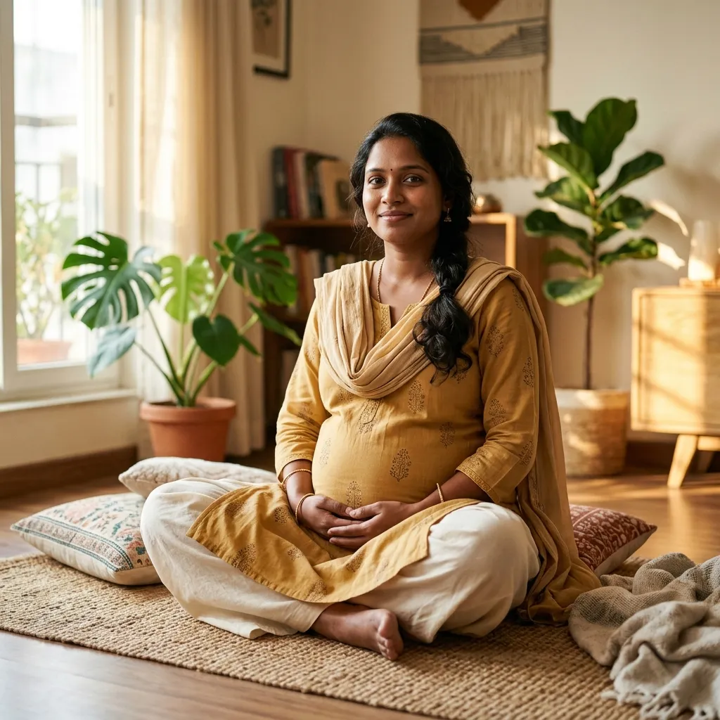 Pregnant mother meditating peacefully